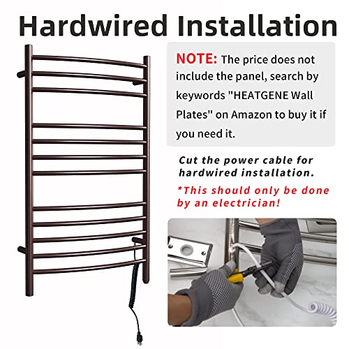 Towel Warmer, Heated Towel Rack, Plug-in/Hardwired Venetian Bronze | 304 Stainless Steel Large 12-Bar Towel Warmer With Plug-In Or Hardwired Installation And Venetian Bronze Finish - color: Venetian Bronze