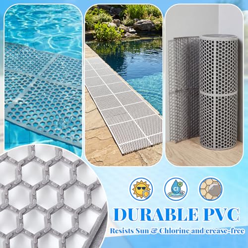 Tinideya 1 Roll Drainage Pool Floor Mat, Non Slip PVC Swimming Pool Mat, Slim Width Waterproof Flooring Accessories Easy to Cut for Outdoor Indoor Deck Shower Balcony Garage Home Use(Grey,1 x 20 ft)