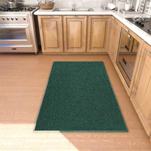 Area Rug with Non Slip Rubber Backing, Washable Soft Floor Carpet for Living Room, Kitchen, Entryway Indoor, Bedroom, Laundry, Low Pile Area Rugs, Solid Color with Pointillism Style (Green, 3' * 5') - color: Green, size: 3' x 5' (Runner)