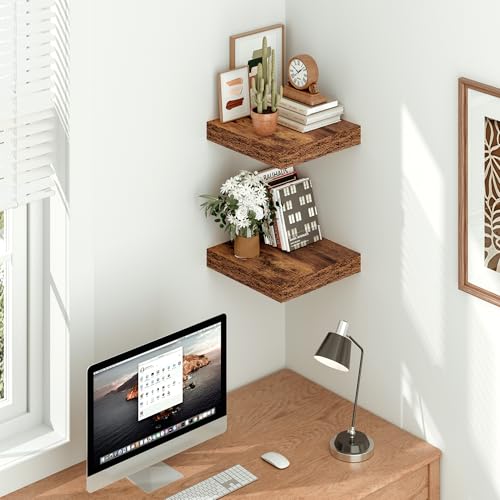 Vivelove 12x12 Deep Floating Shelves, Rustic Brown, Set of 2 | Invisible Brackets, Easy Mount Shelf with Hardware Kit, for Bathroom Bedroom Living Room Kitchen, Engineered Wood - color: Rustic Brown, size: 12”wx12”dx1.5”h