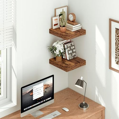 Vivelove 12x12 Deep Floating Shelves, Rustic Brown, Set of 2 | Invisible Brackets, Easy Mount Shelf with Hardware Kit, for Bathroom Bedroom Living Room Kitchen, Engineered Wood - color: Rustic Brown, size: 12”wx12”dx1.5”h