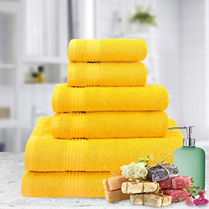 American Veteran Towel, 6 Piece Towel Set for Bathroom, 100% Cotton Turkish Bathroom Towels, 2 Bath Towels 2 Hand Towels 2 Washcloths, Yellow - color: Yellow, size: X Large 6 PC