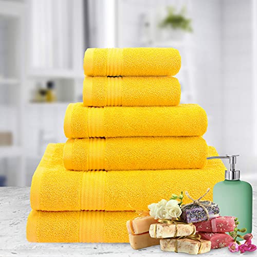 American Veteran Towel, 6 Piece Towel Set for Bathroom, 100% Cotton Turkish Bathroom Towels, 2 Bath Towels 2 Hand Towels 2 Washcloths, Yellow - color: Yellow, size: X Large 6 PC