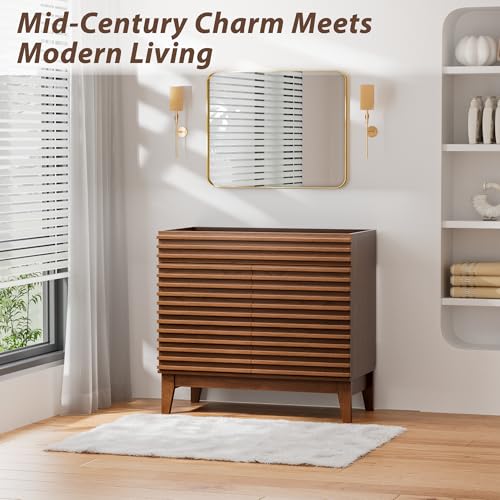 APRILSOUL 36" Bathroom Vanity, Mid-Century Bathroom Vanity Cabinet with 2 Soft Closing Doors, Freestanding Bathroom Cabinet, Particleboard Frame with Wood Grain Laminate, Walnut (Sink Not Included) - color: Walnut, size: 36 Inch
