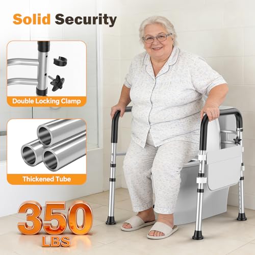 Toilet Safety Rails for Seniors, Adjustable Height & Width Toilet Safety Frame with Handles (350LB Capacity), Elderly Assistance Products for Handicapped, Foldable Toilet Bars Fits Any Toilet - color: Silvery