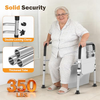 Toilet Safety Rails for Seniors, Adjustable Height & Width Toilet Safety Frame with Handles (350LB Capacity), Elderly Assistance Products for Handicapped, Foldable Toilet Bars Fits Any Toilet - color: Silvery
