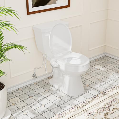 Bidet Attachment for Toilet, Dual Nozzle (Frontal and Rear Wash) Non-Electric Fresh Water Bidet Toilet Seat Attachment with Nozzle Self Cleaning, Adjustable Water Pressure (White) - color: White