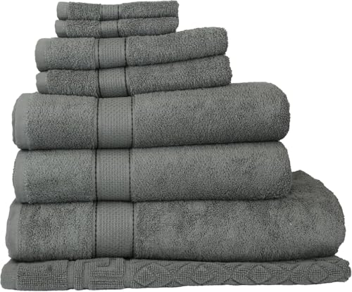 ELITE Emporium Home Collection 8-Piece Cotton Bath Towel Set - Ultra Soft, 550 GSM, Quick-Dry - Bath Sheet, Bath Towels, Hand Towels, Washcloths, Bath Mat - Luxury Bathroom Towel Set (Charcoal Grey) - color: Charcoal Grey