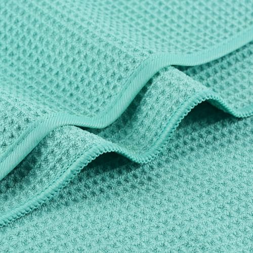 MICROFI Waffle Weave Bath Towel Set, Microfiber, 4 Pieces (Body/Hair/Hand/Face), Quick Dry, Lightweight, Super Absorbent, Lint Free, 380 GSM (Turquoise) - color: Turquoise