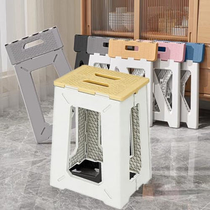 Foldable Shower Bath Safety Chair Seat Stool, Yellow 17.7 Inch High Anti-Slip Bench Bathtub Stool for Elderly or Seniors