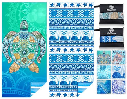 Widdonen Microfiber Beach Towel,Compact 2 Pack-71x32 Inch with Bag Travel | Extra Large,Lightweight,Thin,Sand Free,Quick Dry,Absorbent.Packable for Camping,Swim,Pool,Bath,Picnic,Cruise Essentials Gift - color: 2 Pack Turtle Multi