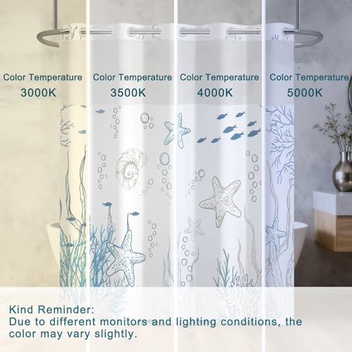 Coastal No Hook Shower Curtain with Snap in Liner, Double-Layer Waterproof Fabric Cloth Shower Curtains with Ventilation Window, Ocean Minimalist Undersea Starfish Blue Shower Curtain, 71x74 Inches - color: Dreamy Ocean World