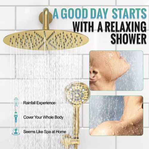 SR SUN RISE Shower Faucet - Multifunctional High Pressure Shower Head System with Handheld Shower Head Fixtures - Valve Included (Brushed Gold, 12 inch) - color: Brushed Gold, size: 12 Inch