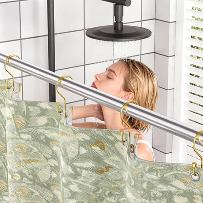 Bathway 12-Pack Double Shower Curtain Hooks, Rust-Resistant Metal Shower Curtain Rings with High-Low Design to Separate Liner & Curtain, Smooth Glide, Gold - color: Gold