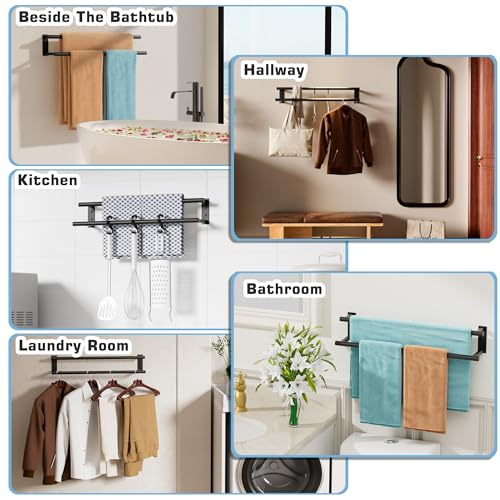 Alise Bathroom Double Towel Bars Wall Mount 28'' Towel Holder,Matte Black | Towel Racks for Bathroom,SUS304 Stainless Steel,Towel Hanger Towel Rails,Double Bath Towel Bar Towel Rod,Kitchen,Laundry - color: Matte Black, size: 28inch
