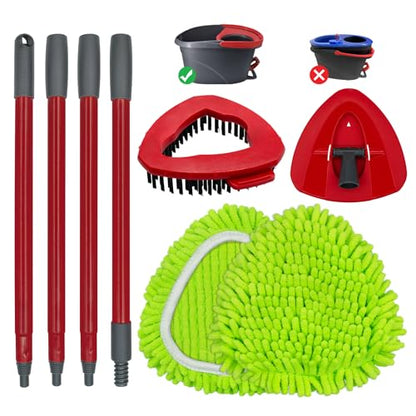 Mop Handle, Chenille Duster & Mop Brush for O-Cedar EasyWring 1-Tank | Mop Handle Combo for O cedar Mop, Mop Replacement for Ocedar Spin Mop, Chenille Duster and Scrub Brush for Wet/Dry Use - size: 2 pack mop heads set