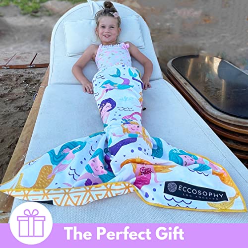 Microfiber Kids Toddler Beach Towel, Quick Dry, Sand Free, 60x30 | Pool towel, ultra-soft, girls and boys, travel pouch, camping travel vacation, toallas playas - color: Mermaids