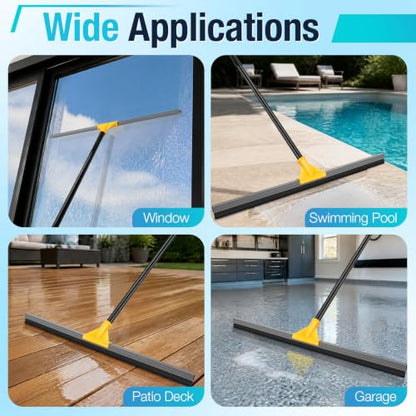 SOBONNE 24" Floor Squeegee for Concrete Floor Water Removal | Heavy Duty Large Rubber Squeegee Broom/ 57" Long Handle for Tiles Window Shower Garage Patio Deck Pool/Yellow - size: 24 Inch Floor Squeegee