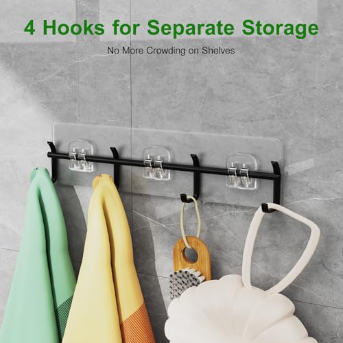 Adhesive Shower Caddy Shower Shelves Bathroom Organizer and Storage | 6 Pack，Rustproof，No Drilling，with Soap Holder，Clear，Acrylic， Large Capacity，Removable and Reusable，Plastics，Wall-Mounted - color: black