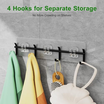 Adhesive Shower Caddy Shower Shelves Bathroom Organizer and Storage | 6 Pack，Rustproof，No Drilling，with Soap Holder，Clear，Acrylic， Large Capacity，Removable and Reusable，Plastics，Wall-Mounted - color: black