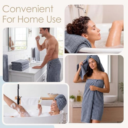 6 Pcs Microfiber Bath Towels Set 28" x 60" Large Quick Dry Gray Bath Towel Lightweight Soft Absorbent Bathroom Sheets Grey Waffle Coral Fleece Towel for Adult Body Pool Gym Spa Beach