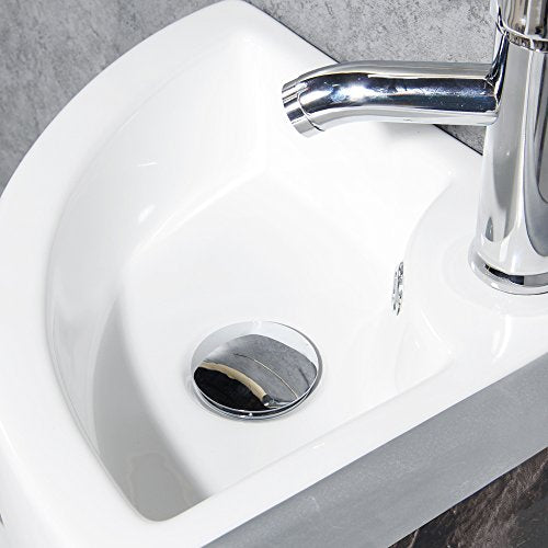 Wall Mount Triangle Corner Bathroom Sink with Faucet&Drain Kit 12.8x12.8in | Glossy stain-resistant ceramic; fast draining bowl; full mounting hardware; measure corner wall space before ordering - style: with Faucet&Drain Set