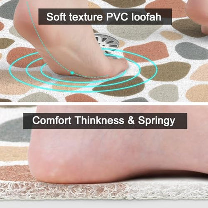 Shower Mat Non Slip: Loofah Anti Slip Shower Mat,Bathtub Mat for Inside Shower,Quick Drying Shower stall mat with Drain Hole in Middle,for Shower,Bathroom and Wet Areas (Brown Pebbles, 32" x 24") - color: Brown Pebbles