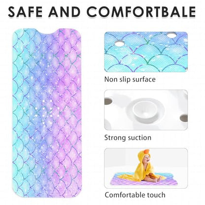 Pink Blue Mermaid Bathtub Shower Mat Fish Underwater Sea Non-Slip Tub Extra Long Bath Floor 40X16 Inch Machine Washable for Bathroom Tub Bath Mat for Toddler and Baby - color: Pink Blue Mermaid Scale