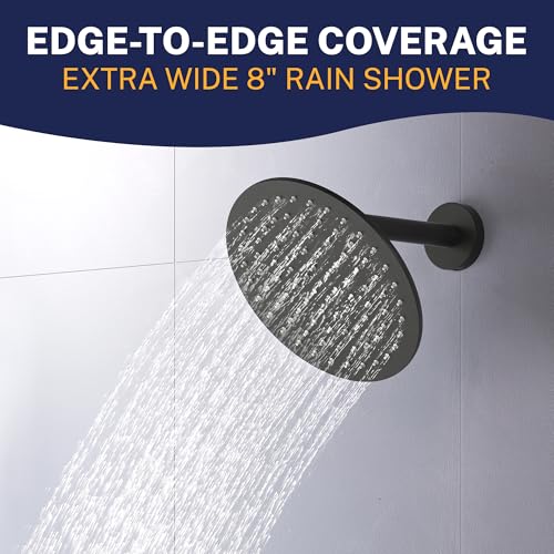 HammerHead Showers® Solid Metal 8 Inch Rainfall Shower Head – MATTE BLACK - Shower Head Rainfall - 1.75 GPM High Flow Shower Head Optimized for Pressure – Large Round Rain Shower Heads - color: Matte Black, size: 1.75 GPM