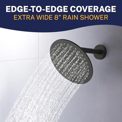 HammerHead Showers® Solid Metal 8 Inch Rainfall Shower Head – MATTE BLACK - Shower Head Rainfall - 1.75 GPM High Flow Shower Head Optimized for Pressure – Large Round Rain Shower Heads - color: Matte Black, size: 1.75 GPM