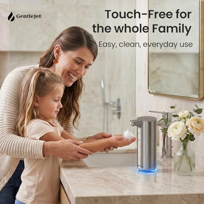 GentleJet EasyFoam Automatic Foaming Soap Dispenser, Touchless USB-C Rechargeable Sensor Pump, 304 Stainless Steel, Adjustable Foam, IPX5 Water-Resistant for Bathroom & Kitchen, 10 fl oz / 300 mL - color: Silver
