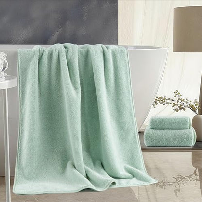 MICROFI Ring Spun Terry Microfiber Bath Towel Set, 3 Piece, Oversize, Quick Dry, Lint Free, Includes Bath, face, and Hand Towels (Green) - color: Green