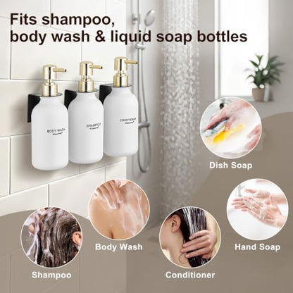 Shampoo and Conditioner Dispenser Set of 3, Matte White | Gold Pumps, 16.9 oz Refillable Bottles, No-Drill Wall Mount, 27 Labels, For Bathrooms, Hotels and Airbnbs - color: Matte White Bottle + Gold Pump