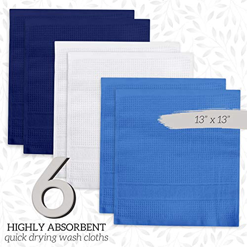 GREEN LIFESTYLE 12x12 inches Waffle Weave Washcloths 6 Pack, Soft, Durable, Highly Absorbent and Luxurious (Blue) - color: Waffle Navy Blue