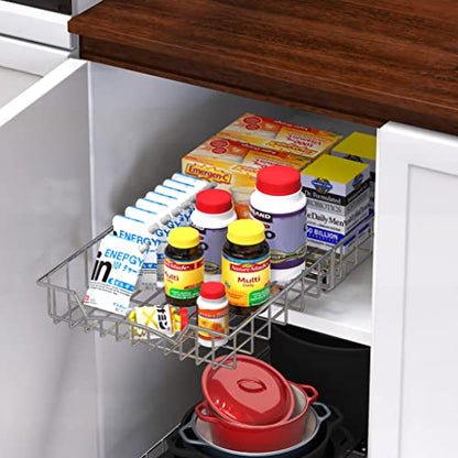Simple Houseware Under Cabinet Pull Out Sliding Shelf, 21" Dx11 W, Chrome - size: 21" D x 11" W