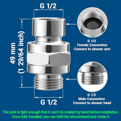 1 Pc Shower Connector Ball Joint Shower Head Swivel Ball Adapter Brass Adjustable Shower Arm Extension Universal Component Polish Chrome - color: Silver