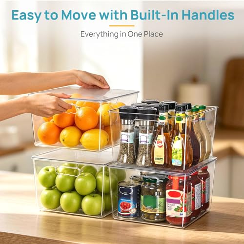 Vtopmart 8 Pack Extra Large Clear Stackable Storage Bins with Lids, 11inch Organizer Bins with Handle for Onions and Potatoes, Plastic Containers for Pantry, Freezer, Kitchen, Closet Organization - size: With Lid