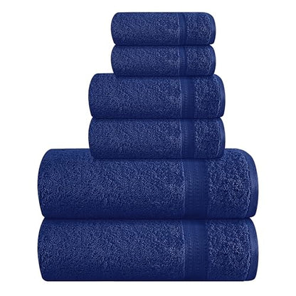 MyOwn 6 Piece Towel Set, 100% Combed Cotton - 2 Bath Towels, 2 Hand Towels, 2 Wash Cloths - 500 GSM Luxury Hotel Quality Ultra Soft Highly Absorbent Towel Set for Bathroom - Navy Blue - color: Navy Blue