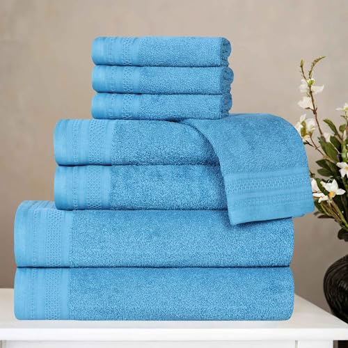 BLUENILEMILLS Honeycomb 500GSM, Textured Waffle Border, Highly Absorbent and Soft, Cotton Light to Medium Weight 8 Piece Towel Set, Azure - color: Azure, size: 8 PC Towel Set