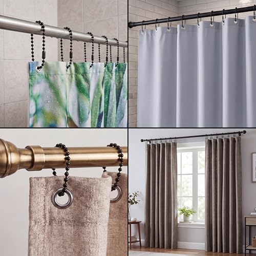WILLBOND 100 Pcs 6 Inch Shower Curtain Hook Extenders, Chain Design, Black | Ring Hooks Long Bulk for Shower Rods and Curtains,for Raising Curtain Height in Bathrooms