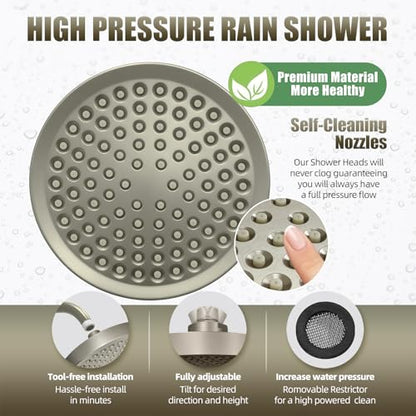 Shower Head High Pressure Rain Premium Quality Luxury Design Anti-Clogging Silicone Nozzles Adjustable Replacement for Bathroom Shower Heads (6 inch Round) - color: Nickel