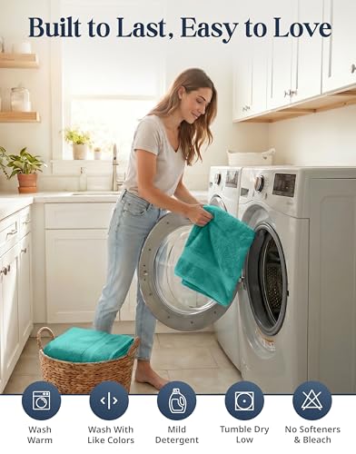 LANE LINEN Towel Set 6 Piece Soft Absorbent Quick Dry 100% Cotton - Teal | Towels And Washcloths - Terry Weave Comfort, Long-Lasting Comfort, Hotel-Style Look, Gets Softer With Every Wash - color: 09: Teal
