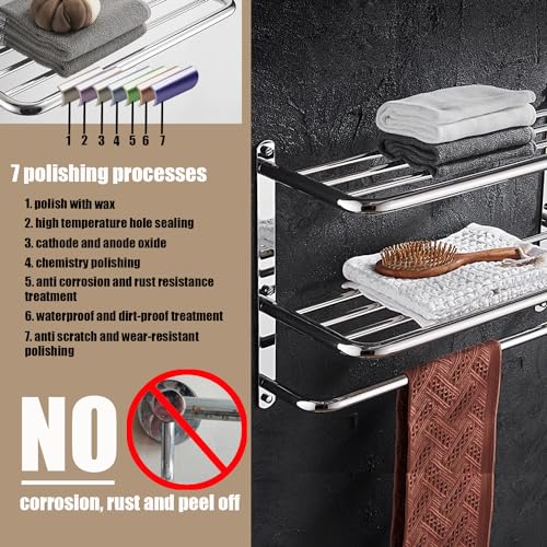 LUANT Bathroom Shelf 3-Tier Wall Mounting Rack with Towel Bars - color: Polished 20 Inch