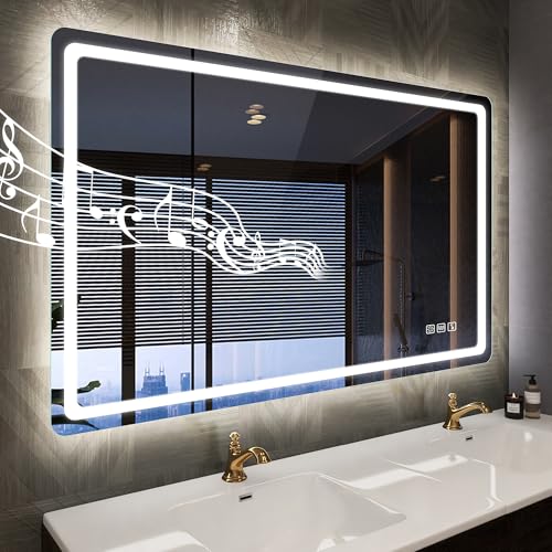 STARLEAD 40"x28" Bluetooth LED Bathroom Mirror with Dimmable Lighting, 3 Color Temperature, Anti-Fog, Touch Control, Wall Mounted Vanity Mirror for Daily Routines - color: Silver-bluetooth, size: 40"L x 28"W