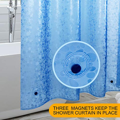WELTRXE EVA 8G Shower Curtain Liner, 72x72 Inch 3D Blue Pebble Heavy Duty Waterproof Bathroom Shower Liner with Weighted Magnets Thick Clear Plastic Shower Curtains for Shower Stall, Bathtub, 12 Hooks - color: Pebble - Blue, size: 72"W x 72"L (Pack of 1)