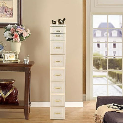 7-Tier Waterproof Bathroom Floor Cabinet, Slim 8-Drawer Storage for Small Spaces, Compact Organizer with Wheels