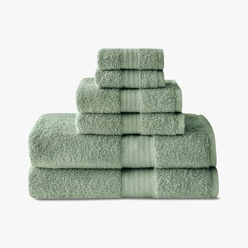 1888 Mills 6 Piece 600 GSM Luxury Towel Set, 2 Bath Towels, 2 Hand Towels and 2 Washcloths, Premium Cotton Blend, Super Soft and Highly Absorbent Towels for Bathroom, Hotels and Gym, Green - color: Green, size: Towel Set (Pack of 6)