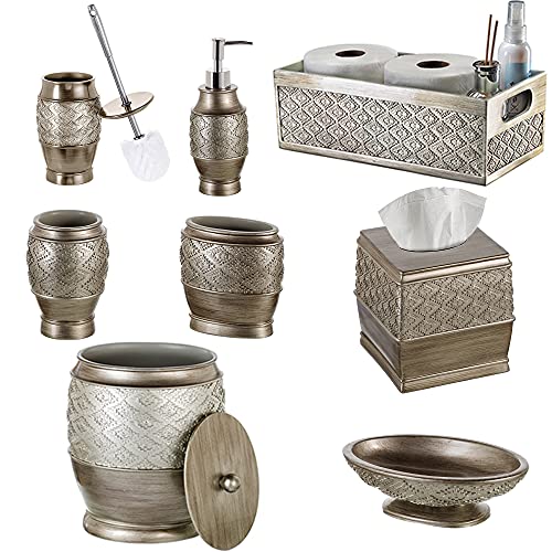 Creative Scents Dublin Silver Small Bathroom Trash Can with Lid 1.26 Gal / 4.8L - Brushed Silver Oval Garbage Can - Decorative Waste Basket for Bathroom Decor - Durable Wastebasket for Paper/Diaper - style: Trash Can