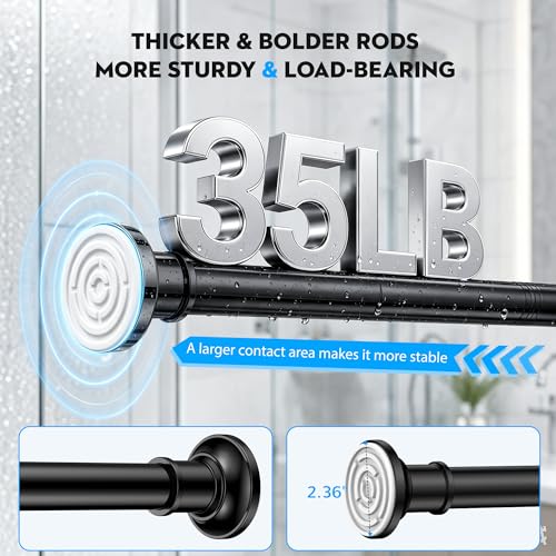 Shower Curtain Rod 30-64 Inch Tension Curtain Rod Shower Rod for Bathroom | No Drilling Tension Rod,Heavy Duty ,1.1 Inch Thick Diameter,Spring Adjustable,No Rust,Windows,Black - color: Black, size: 30-64 inches