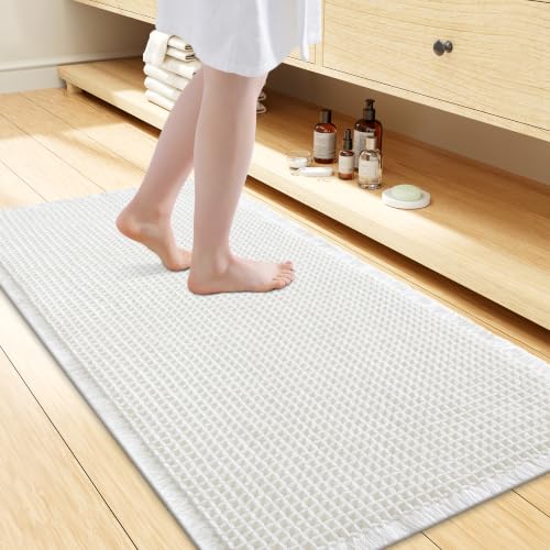 Smiry Waffle Bath Mat 47x24, Extra Soft Absorbent Bathroom Rugs, Non Slip Machine Washable Quick Dry Bath Rugs for Bathroom Floor, Tub, Shower, Home Decor Accessories, White - color: White, size: 47" X 24"